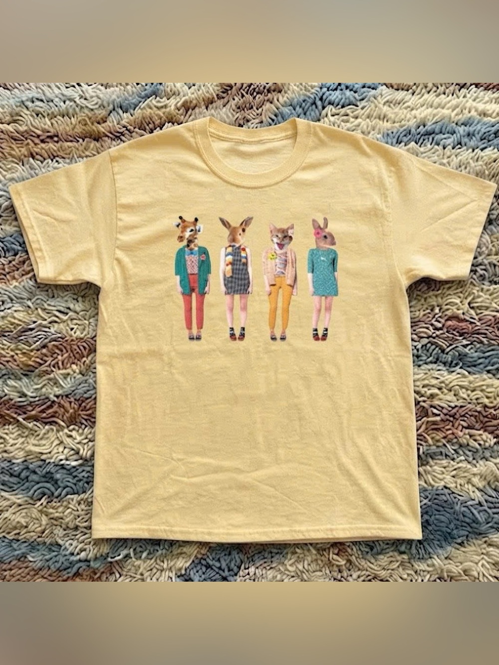 Yellowhaze Tee with Four Stylized Animal Characters